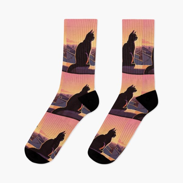 Item preview, Illustration - Black Cat, Melancholic Sunset Ambiance designed and sold by AnimeShin.