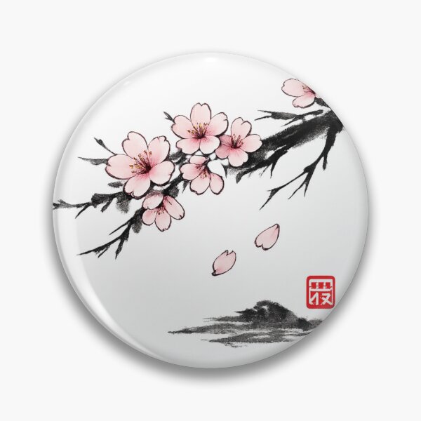 Item preview, Japanese sakura cherry blossom pattern, ink brush style(02a) designed and sold by JpnArts-Sak981.