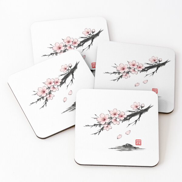 Item preview, Japanese sakura cherry blossom pattern, ink brush style(02a) designed and sold by JpnArts-Sak981.