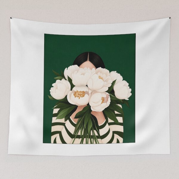 Item preview, Emerald Green Woman with Peonies designed and sold by MarlyLeois.