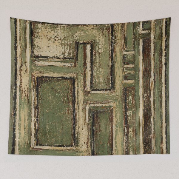Item preview, Abstract geometric composition with a sage green and beige wood effect designed and sold by Ingorgia Studio.