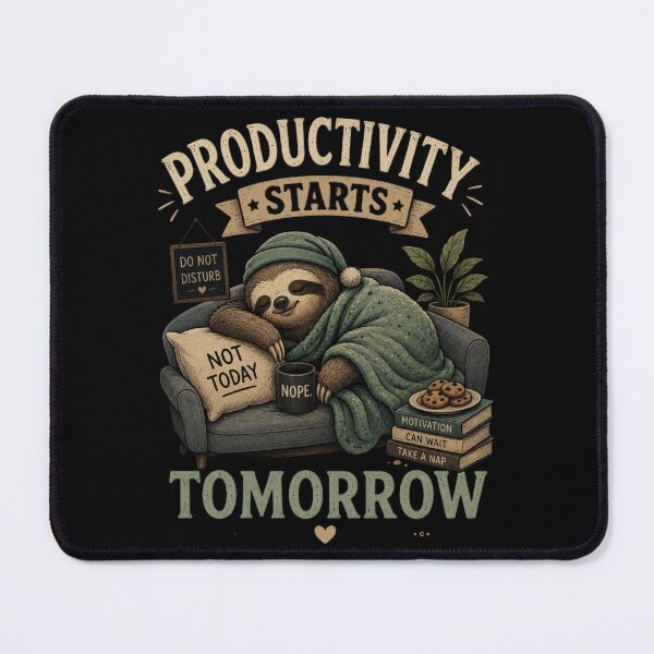 Item preview, Productivity Starts Tomorrow Funny Sloth T-Shirt | Lazy Mood Design designed and sold by Kinjaljoshi9999.