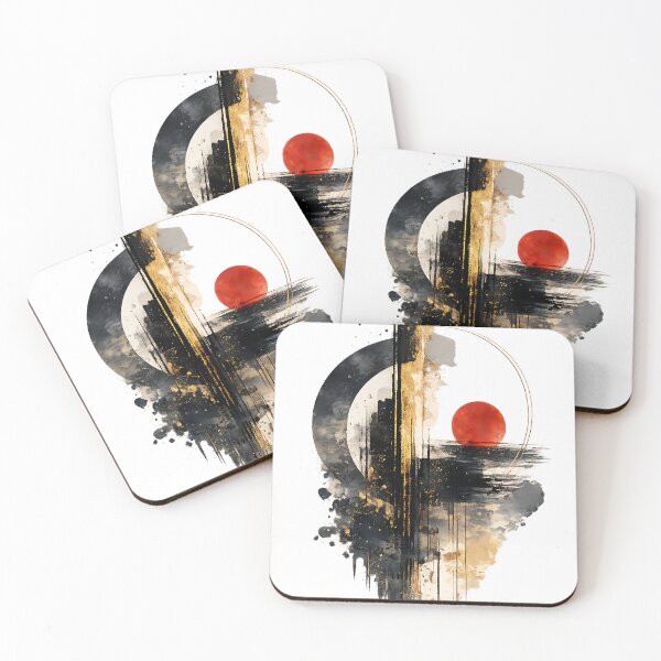 Item preview, Eclipse Within Modern Abstract Art Minimalist Gold & Crimson designed and sold by dytf79.