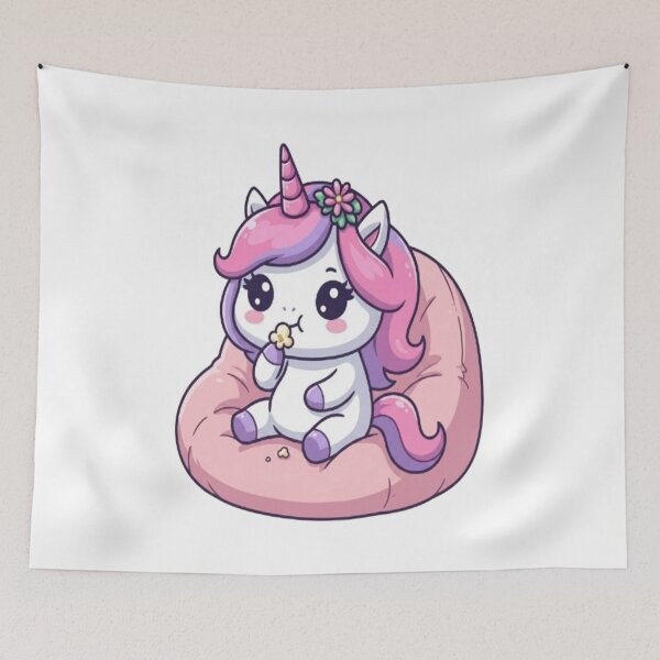 Item preview, Cute Unicorn Eating Popcorn Cushion designed and sold by Ella_Sketch.