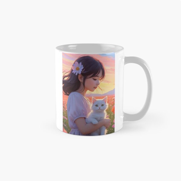 Item preview, Illustration - Child and Cat, Bucolic Scene at Sunset designed and sold by AnimeShin.