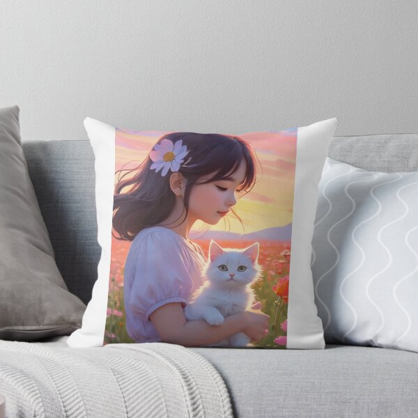 Item preview, Illustration - Child and Cat, Bucolic Scene at Sunset designed and sold by AnimeShin.