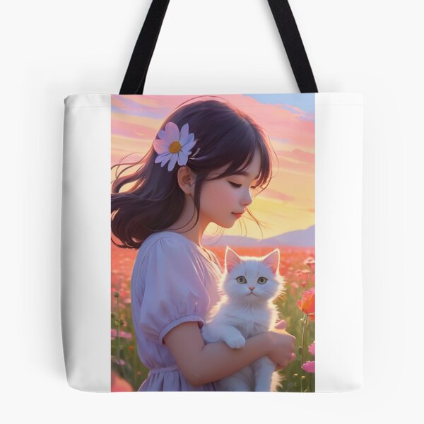 Item preview, Illustration - Child and Cat, Bucolic Scene at Sunset designed and sold by AnimeShin.