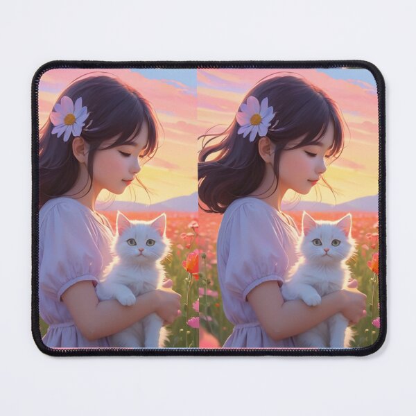 Item preview, Illustration - Child and Cat, Bucolic Scene at Sunset designed and sold by AnimeShin.