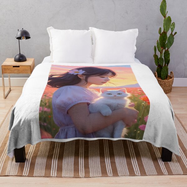 Item preview, Illustration - Child and Cat, Bucolic Scene at Sunset designed and sold by AnimeShin.