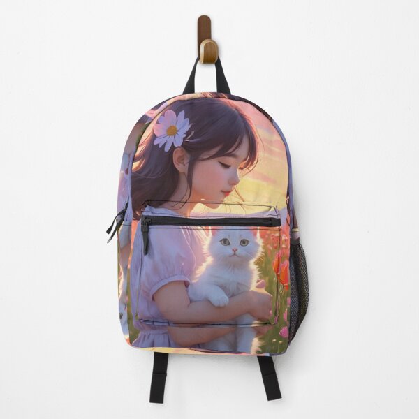 Item preview, Illustration - Child and Cat, Bucolic Scene at Sunset designed and sold by AnimeShin.
