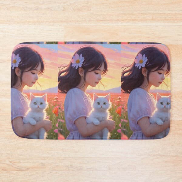 Item preview, Illustration - Child and Cat, Bucolic Scene at Sunset designed and sold by AnimeShin.