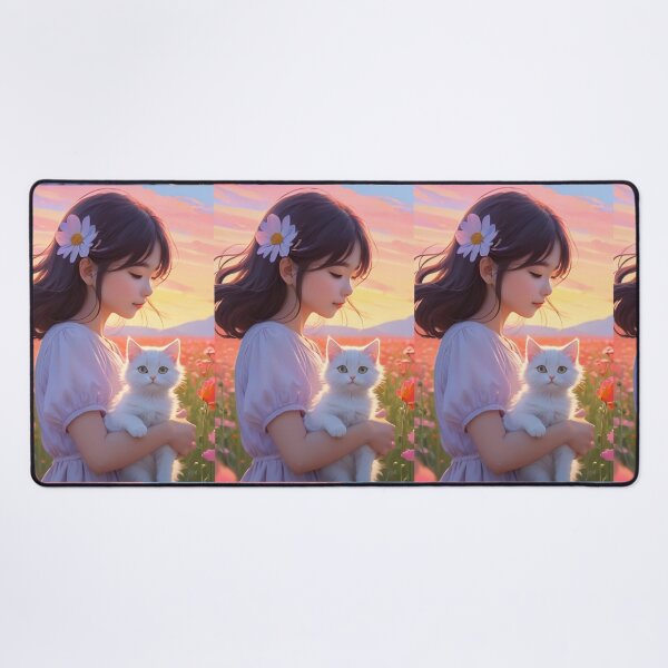 Item preview, Illustration - Child and Cat, Bucolic Scene at Sunset designed and sold by AnimeShin.