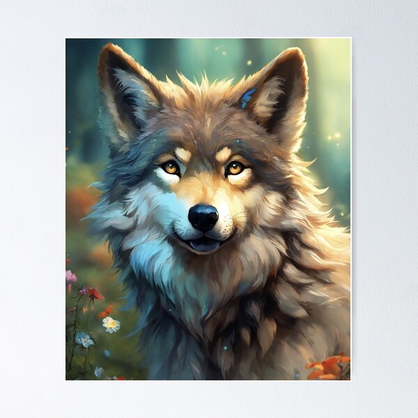 Item preview, Dreamy Wolf Portrait in Wildflower Forest designed and sold by alw951.