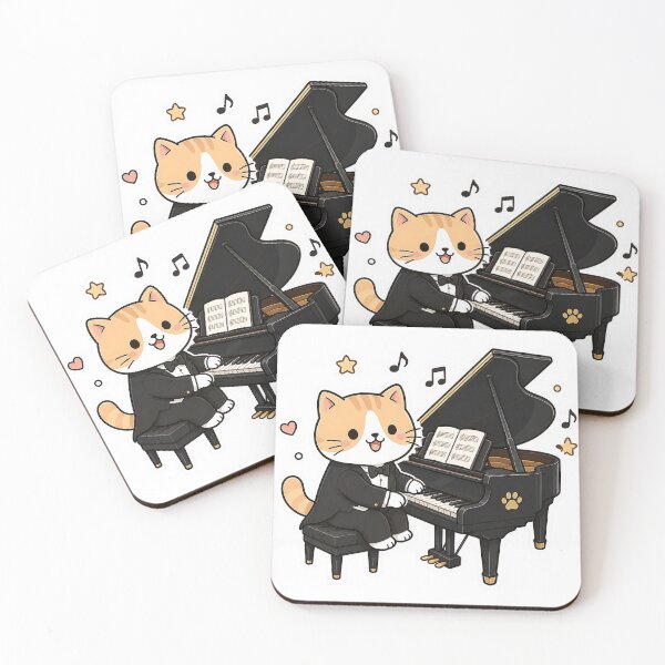 Item preview, Cute Pianist Cat Kawaii Musician Grand Piano Tuxedo Kitty Illustration designed and sold by NoopnyangStudio.