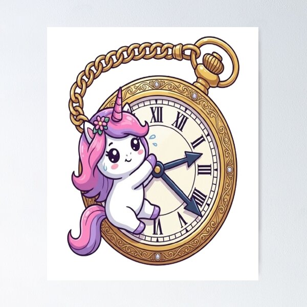Item preview, Cute Unicorn Holding Pocket Watch designed and sold by Ella_Sketch.