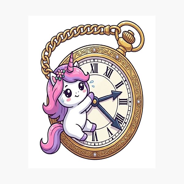 Item preview, Cute Unicorn Holding Pocket Watch designed and sold by Ella_Sketch.