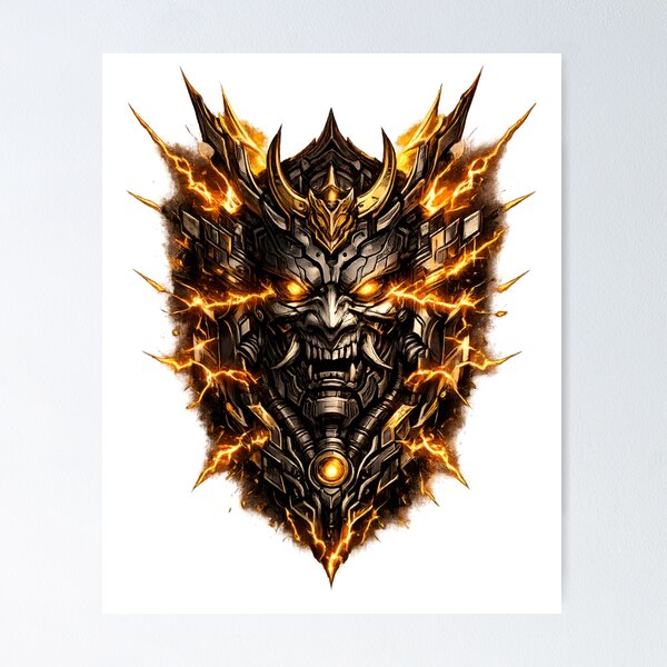 Item preview, Mechanical Samurai Oni Mask Electric Amber Shards designed and sold by RiteshCenter .