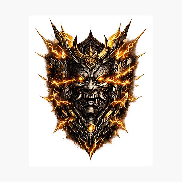 Item preview, Mechanical Samurai Oni Mask Electric Amber Shards designed and sold by RiteshCenter .