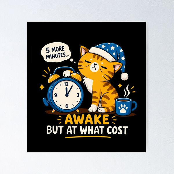 Item preview, Awake But At What Cost | Funny Sleepy Cat Morning Vector Design designed and sold by Huddy-clothes.