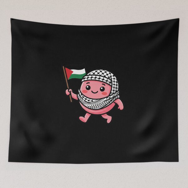 Item preview, Kawaii Keffiyeh Character Holding Palestine Flag Solidarity Mascot designed and sold by AdyKurniawan.