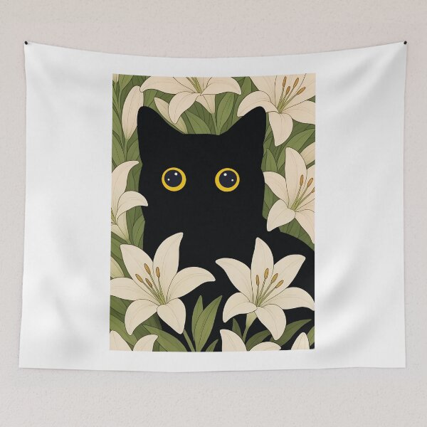 Item preview, cat with white lilies  designed and sold by PurrfectHome.