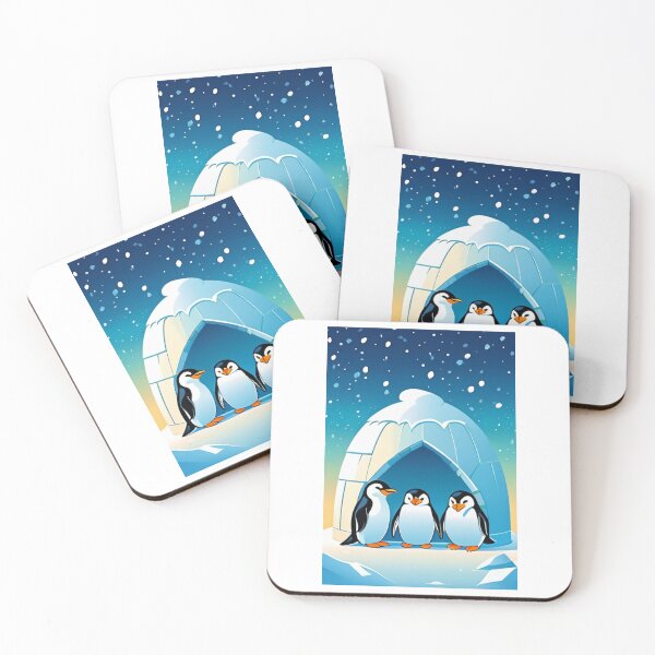 Item preview, Illustration - Emperor Penguins in Front of an Igloo, Childlike Winter Atmosphere designed and sold by AnimeShin.