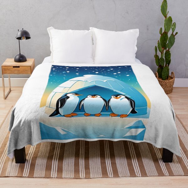 Item preview, Illustration - Emperor Penguins in Front of an Igloo, Childlike Winter Atmosphere designed and sold by AnimeShin.