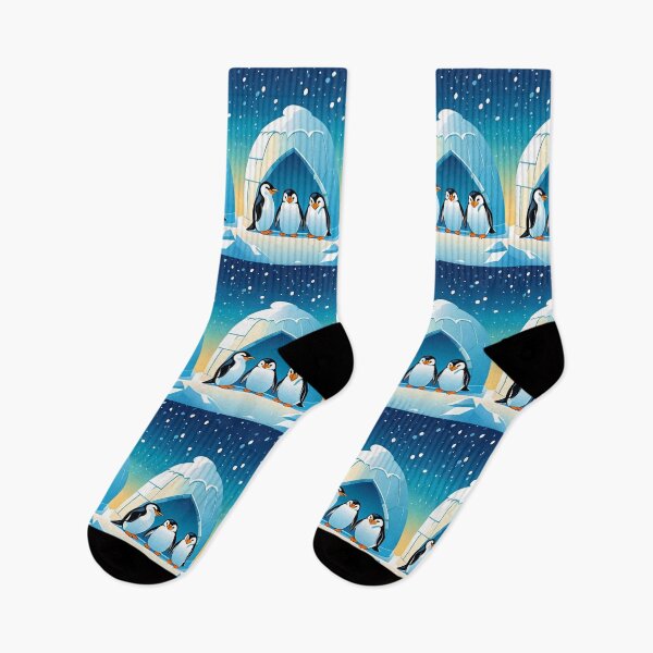 Item preview, Illustration - Emperor Penguins in Front of an Igloo, Childlike Winter Atmosphere designed and sold by AnimeShin.