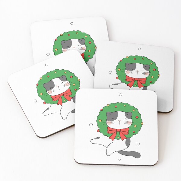 Item preview, Meowy Christmas Cat Floral Wreath Art designed and sold by AvocadoShopp.
