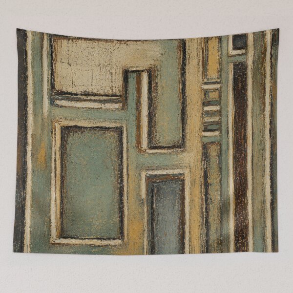 Item preview, Abstract geometric composition with a blue-green and beige wood effect designed and sold by Ingorgia Studio.