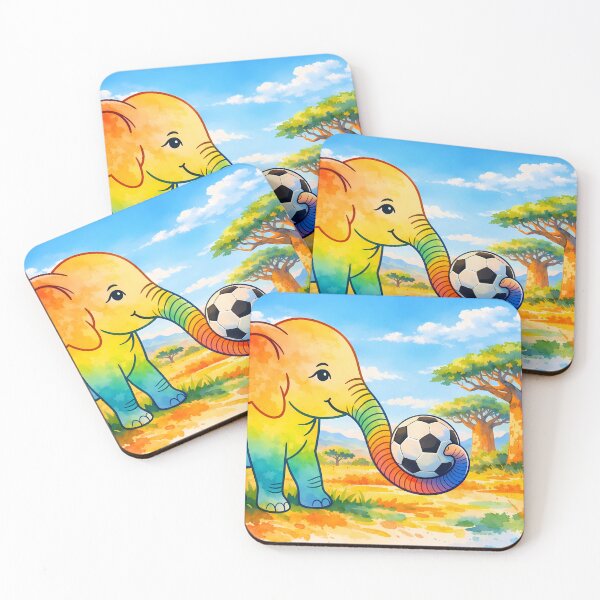 Item preview, Rainbow Elephant Playing Soccer in African Savanna designed and sold by M-Y-A-R-T-.