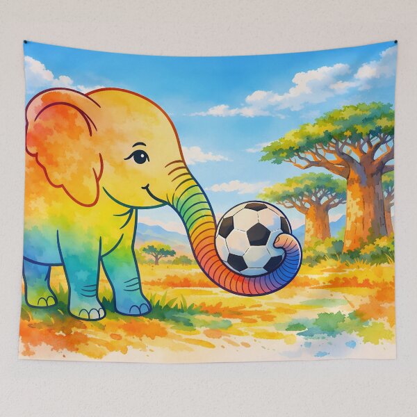Item preview, Rainbow Elephant Playing Soccer in African Savanna designed and sold by M-Y-A-R-T-.