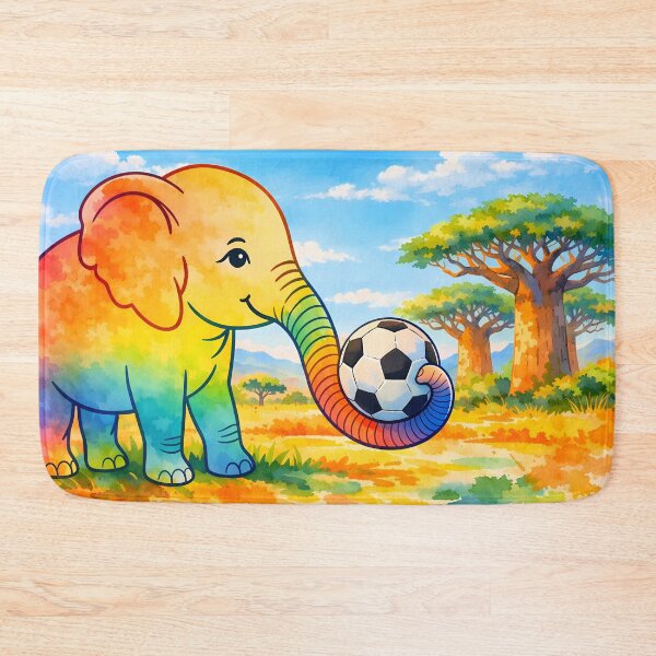Item preview, Rainbow Elephant Playing Soccer in African Savanna designed and sold by M-Y-A-R-T-.