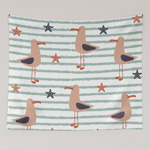 Item preview, Summer Ocean Seagull Starfish Stripped Pattern designed and sold by LibertyHub.