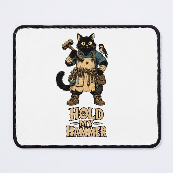 Item preview, Hold My Hammer | Funny Blacksmith Cat Fantasy T-Shirt designed and sold by Bisonia.