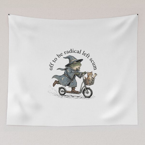 Item preview,  Off To Be Radical Left Scum Wizard Frog & Cat Vintage Woodcut designed and sold by AdyKurniawan.