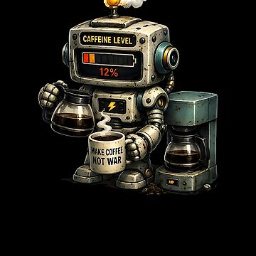 Artwork thumbnail, Funny Coffee Robot Humor Power Level by RustyBot
