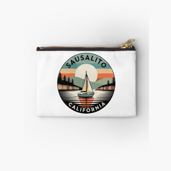 Item preview, Sausalito California: Color Sailboat, Hillside Homes & Retro Sunset Badge designed and sold by CircinusStore.