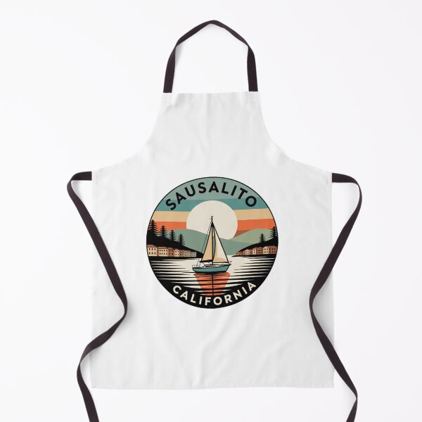 Item preview, Sausalito California: Color Sailboat, Hillside Homes & Retro Sunset Badge designed and sold by CircinusStore.