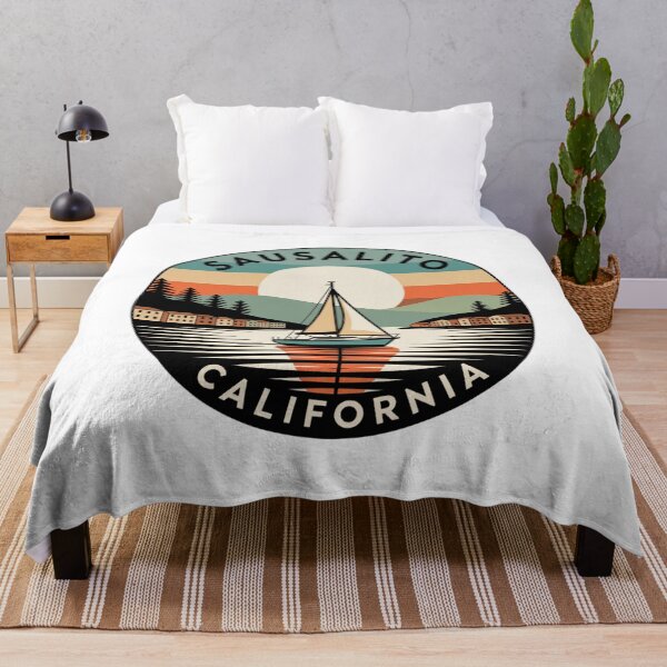 Item preview, Sausalito California: Color Sailboat, Hillside Homes & Retro Sunset Badge designed and sold by CircinusStore.