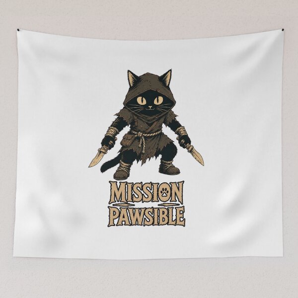 Item preview, Mission Pawsible | Funny Assassin Cat Fantasy T-Shirt designed and sold by Bisonia.