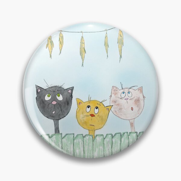 Item preview, Three Curious Cats Watching Hanging Fish  designed and sold by The Whimsy Nest Art.