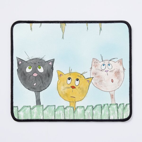 Item preview, Three Curious Cats Watching Hanging Fish designed and sold by The Whimsy Nest Art.