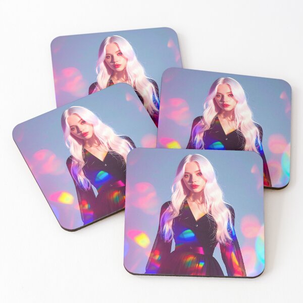Item preview, Ethereal White-Haired Muse in Black Dress with Vibrant Rainbow Light Effects designed and sold by ToxicInkArt.
