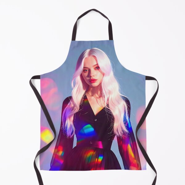 Item preview, Ethereal White-Haired Muse in Black Dress with Vibrant Rainbow Light Effects designed and sold by ToxicInkArt.