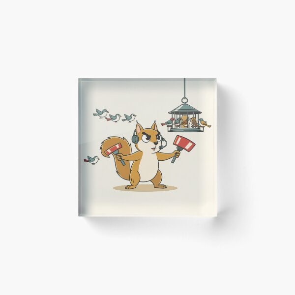 Item preview, Squirrel Air Traffic Controller at the Bird Feeder Funny Art designed and sold by PictorialWhimsy.