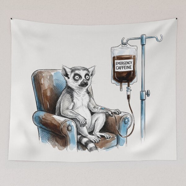 Item preview, Emergency Caffeine - Funny Lemur Coffee Addict Watercolor Art designed and sold by SoulPT.