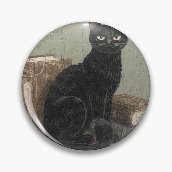 Item preview, Disgruntled Black Cat Guarding a Stack of Spellbooks Folk Art designed and sold by PictorialWhimsy.