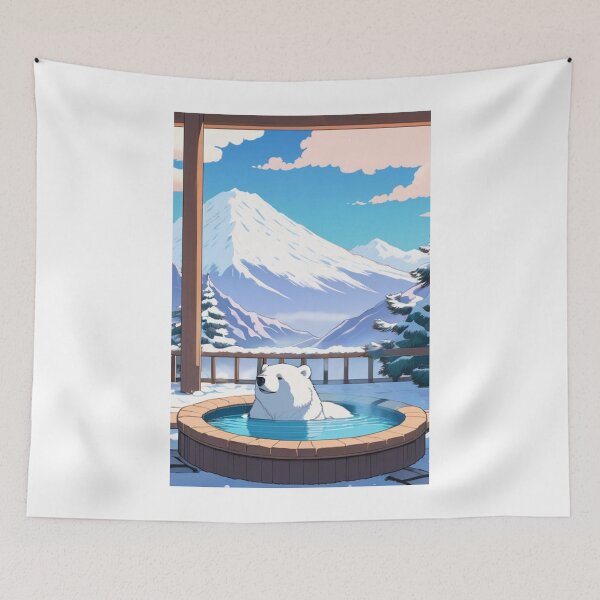Item preview, Illustration - Polar Bear in a Japanese Onsen, Imaginary Scene designed and sold by AnimeShin.