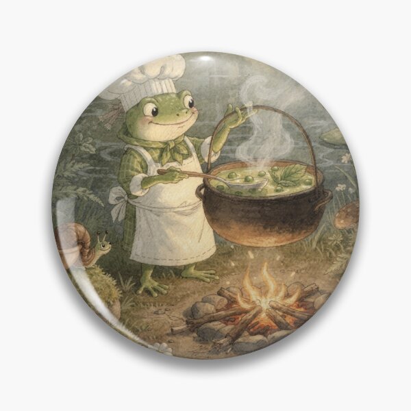 Item preview, Frog Soup Chef Ladling Pea-and-Mint by the Pond Cottagecore Art designed and sold by PictorialWhimsy.